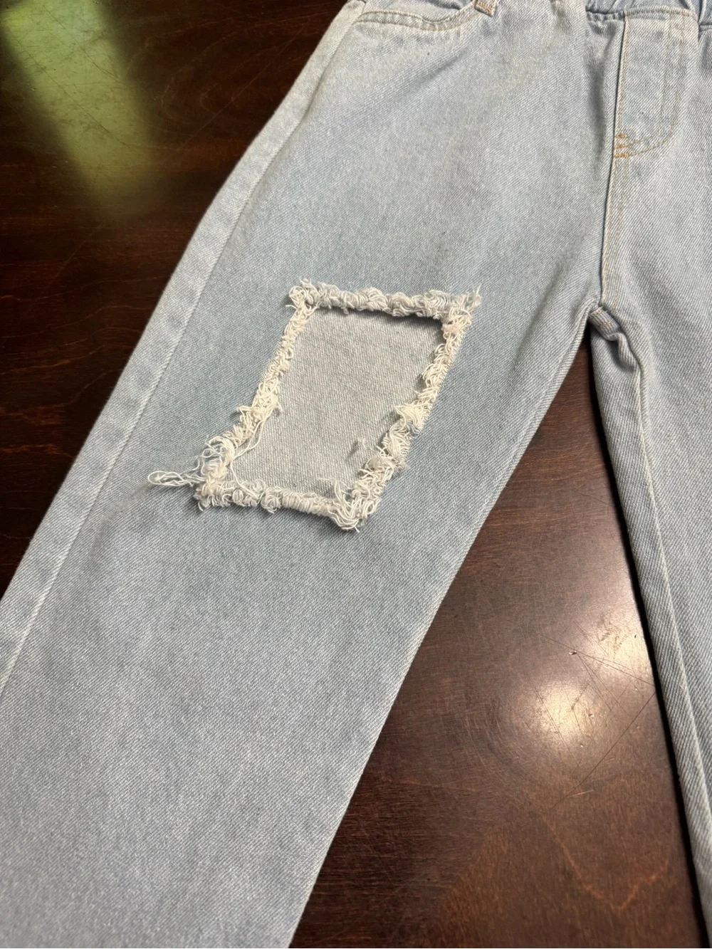 Girls' Light Blue Distressed Elastic-Waist Jeans